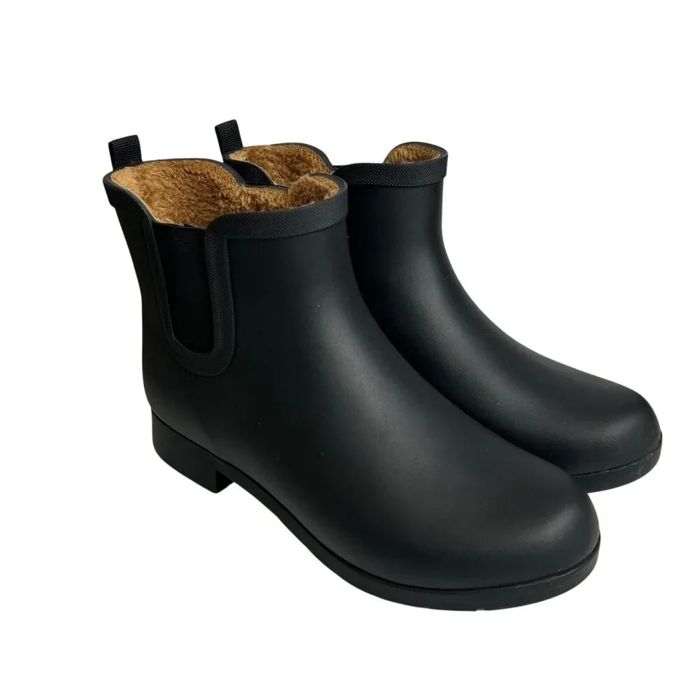 Chooka Womens 9 Waterproof Chelsea Bootie Plush Lined, Slip-On Rain Ankle Boots